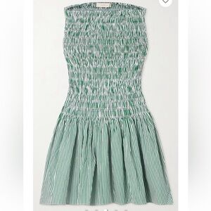 Faithfull the Brand Noa Shirred Poplin Green Mini Dress